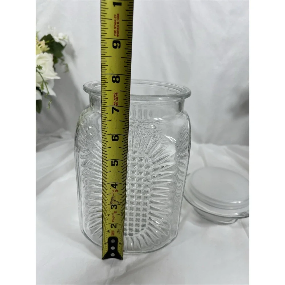 Anchor Hocking Press Glass Sunflower Jar With Lid Starburt Vintage‎